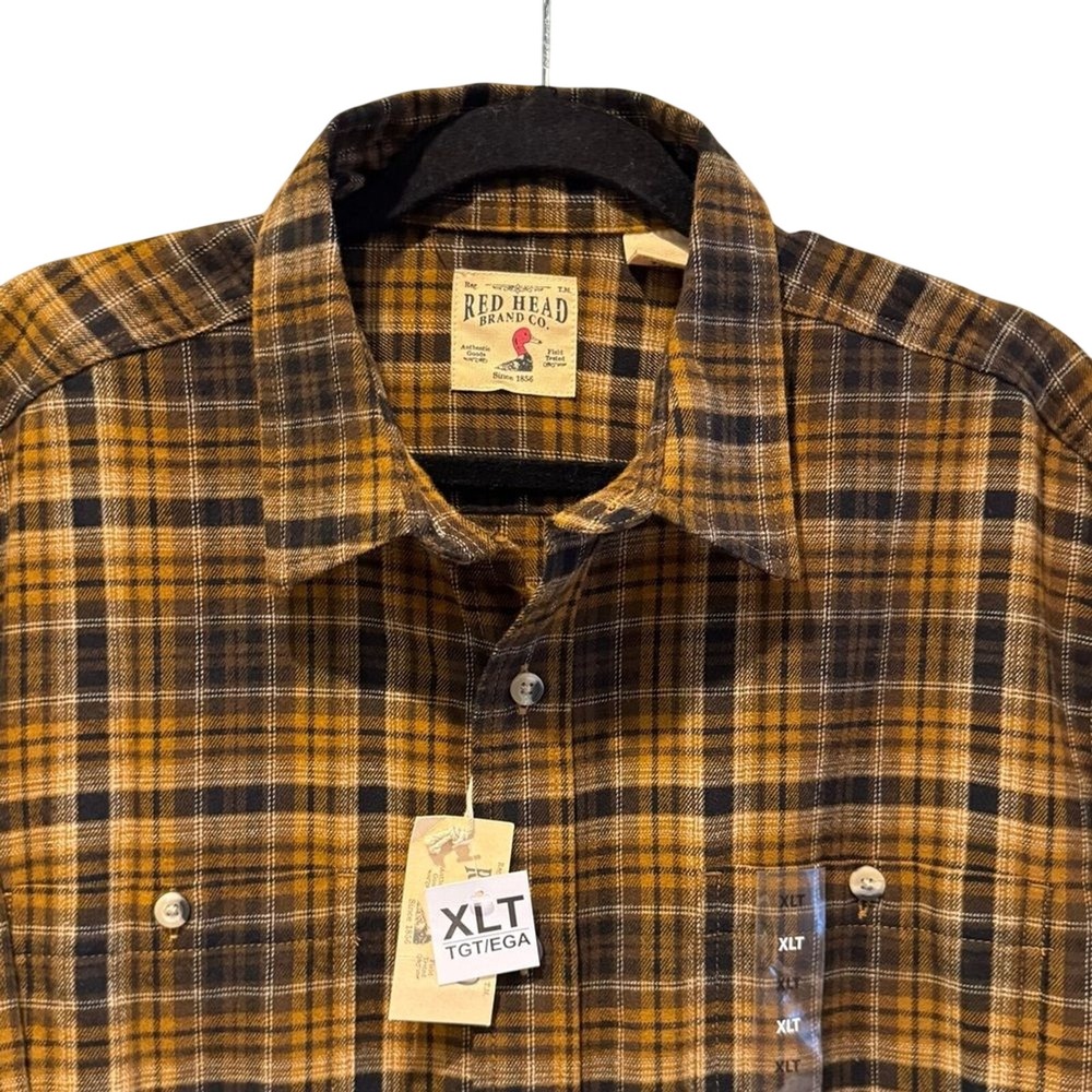 Red Head Flannel Shirt Brown Plaid Workwear Outdoorsy Long Sleeve Mens XLT‎